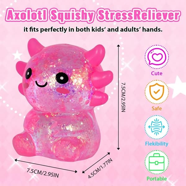 3,54 tommer lyserød glitter siddende Axolotl Squishy langsomt stigende Pink Sitting Style