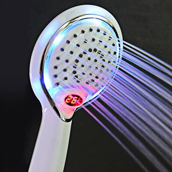 LED duschhuvud med temperatursensor, digital display, 3 färger, vattenkraft