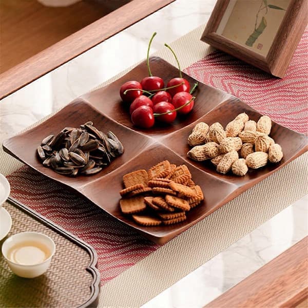 Bambusbakke til stuen - Elegant serveringsbakke til snacks og slik til sofabordet, husholdningsorganisator