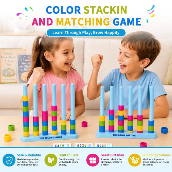 2-pack färgstaplingsutmaningsspel – 50 kort och 80 ringar