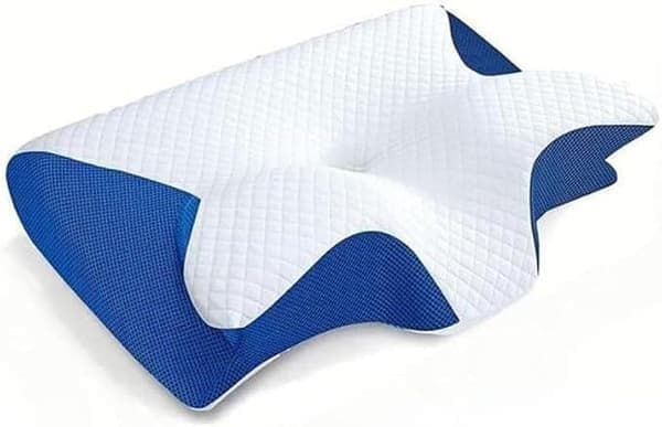 Viskoelastisk nackkudde, ergonomisk 2-i-1 ortopedisk kudde för nacksmärta, konturerat stöd blå blue