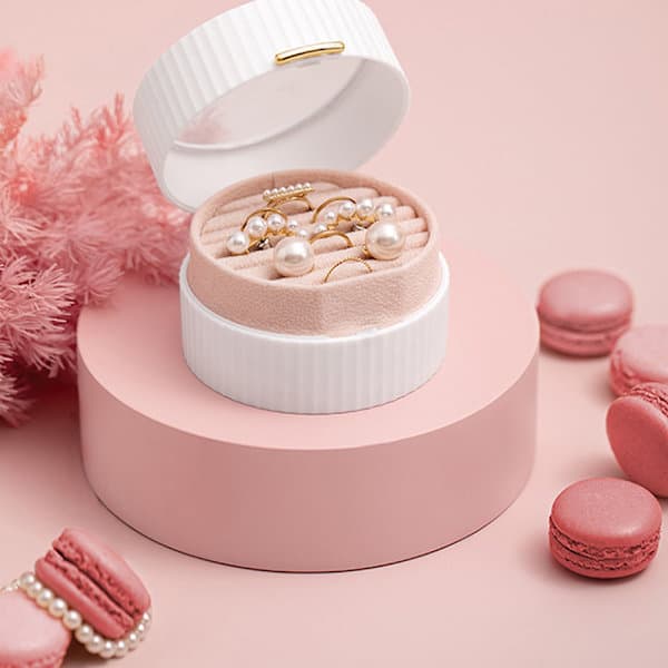 Macaron Bærbar Smykkeskrin Tilbehør Opbevaringsboks-Hvid
