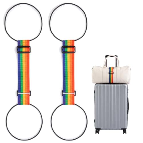 2-pack bagageremmar för resväskor, 25 färger, justerbar elastisk resväskrem med dubbel stabilitetsdesign, handsfree Rainbow