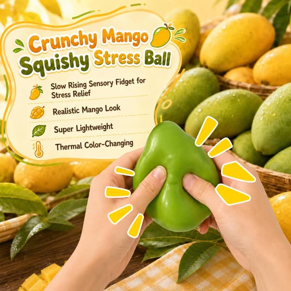 Knusende Mango Squishy, Farveskiftende Mango Squishy, Kamæleon Mango Stressbold, Realistisk Mango Klemmelegetøj, Stresslindring (1 stk)