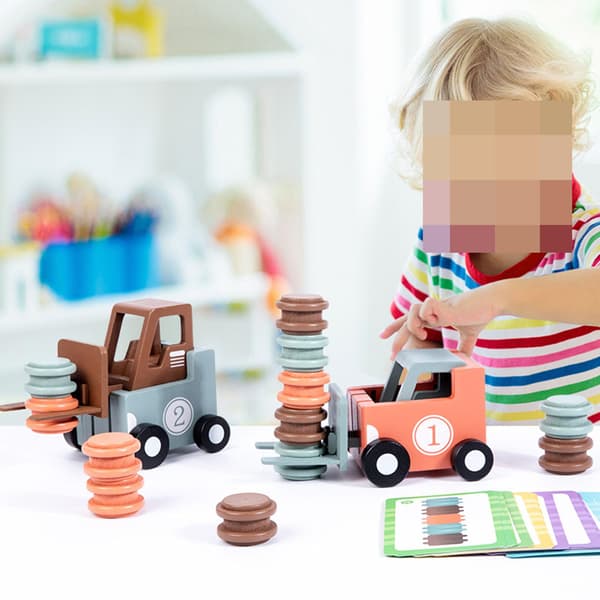 Trægaffeltruck Stabelkamp Spil, Finmotorisk Træning STEM Legetøj