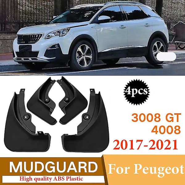 Bil Styling Mud Flaps til Peugeot 3008 Mk2 Gt 2017 2018 2019 2020 2021 Stænklapper 4 stk Foran Bag