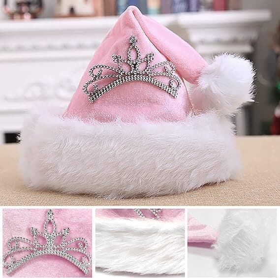 Nisselue med krone til prinsessen, julepynt og kostymer, rosa pink