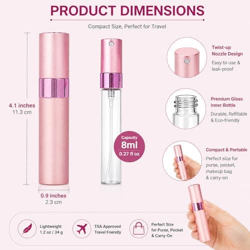 4-pack 8 ml påfyllningsbar parfymförstörare, glasinsida aluminiumskal Pink