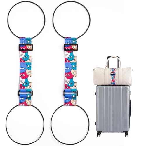 2-pack bagageremmar för resväskor, 25 färger, justerbar elastisk resväskrem med dubbel stabilitetsdesign, handsfree Pom-pom
