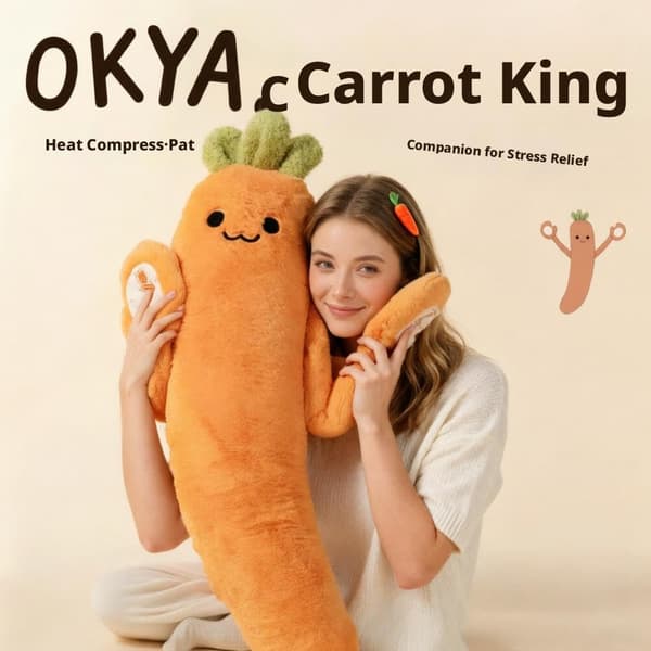 Morotskudde, 43\" stor morotskudde med RC-värme & klapparm + Bluetooth-inspelning, kroppskramande sovkuddar för sidan Medium Carrot