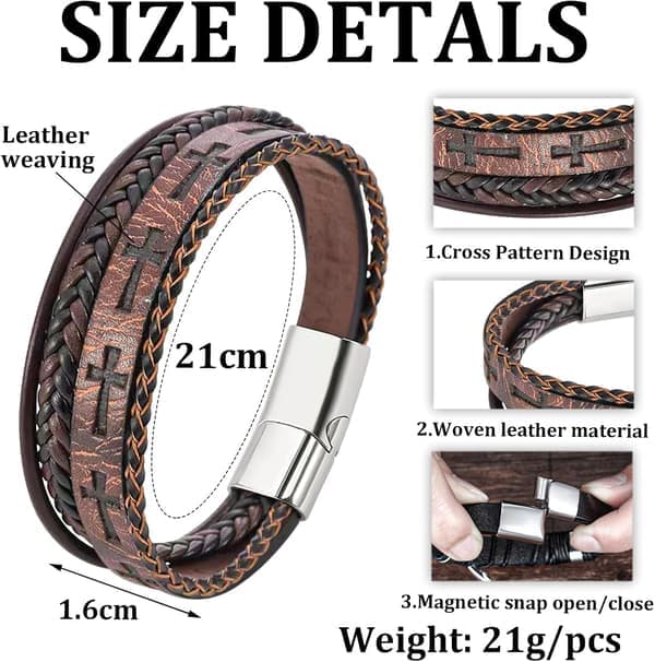 Læderarmbånd til mænd, armbånd til mænd, jern til rustfrit stål til viking