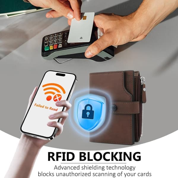 RFID-blokerende herrepung læderpung 17 kortpladser lodret lynlåsmøntlomme til mænd mørkebrun moderne