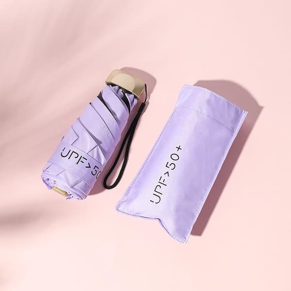 7 tommer flad 5-fold solparaply til kvinder, ultralet med sort UV-belægning, regn- og solbrug Pink