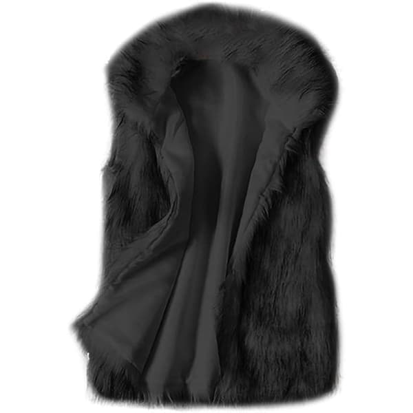 Vinterjakke til kvinder i imiteret pels, ærmeløs, sort, størrelse 2XL black 2XL