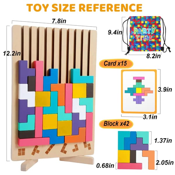 Montessori Brain Blocks Trästaplingsleksaker för barn 3D Tetris Pussel