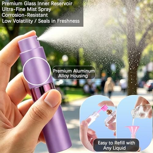 4-pack 8 ml påfyllningsbara parfymatomizers med glasflaska, aluminiumskal Purple