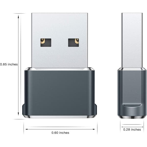 USB til USB C Adapter 3-pak, Type C Hun til A Han Opladerkabel Konverter til Apple Watch 8 7, MacBook, iPhone 12 13 14 15 Max Pro Grå Gray