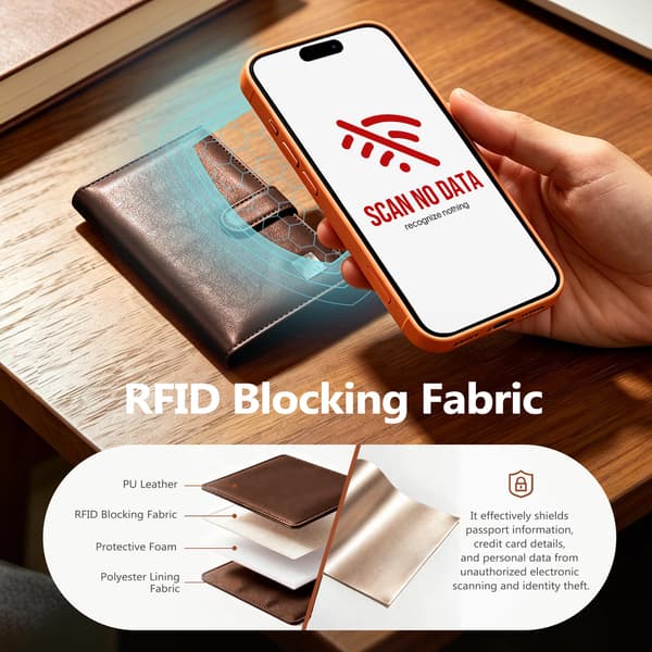 Veki passinpidike matkustamiseen, RFID-suojattu passikotelo, tummanruskea Dark brown