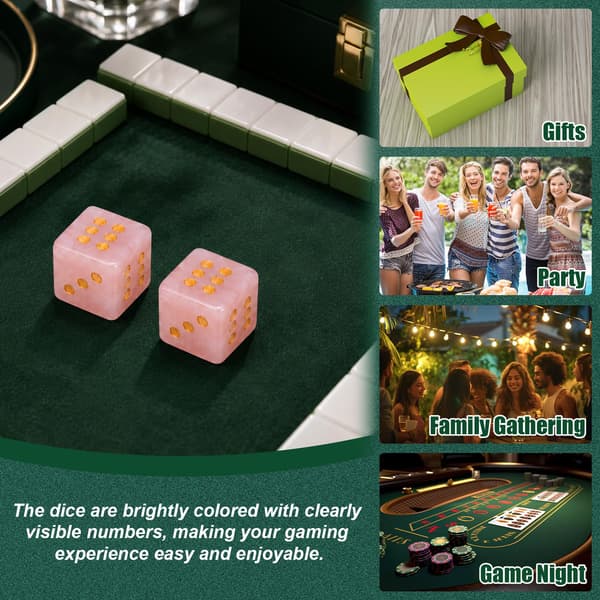 Gosknor 2 stk. krystal Mahjong terningesæt, 16 mm lyse lyserøde ædelsten D6 terninger Light Pink