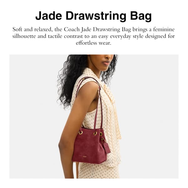 Coach Damväska i läder Jade Drawstring Bucket Bag Dark Fuchsia Suede