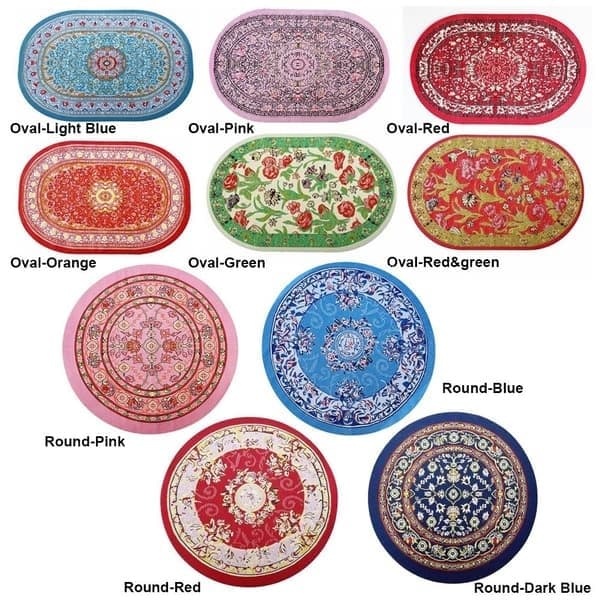 Dukkehus-tæppe miniature vævet tæppe LYSERØD OVAL, Lyserød, Oval-oval pink oval-oval