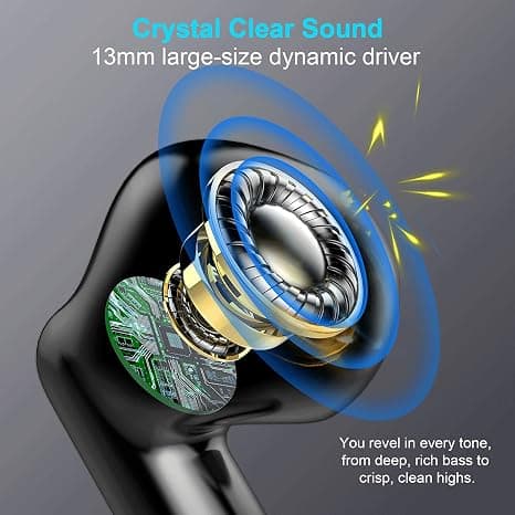 Trådløse ørepropper Bluetooth 5.4, Stereo Bass Ørepropper med Støyreduserende Mikrofon, IP7 Vanntett, 32T Spilletid, USB-C Etui for Android iOS Black