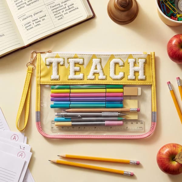 TEACH Chenille bogstav makeuptaske, takkegave, blyant Pencil