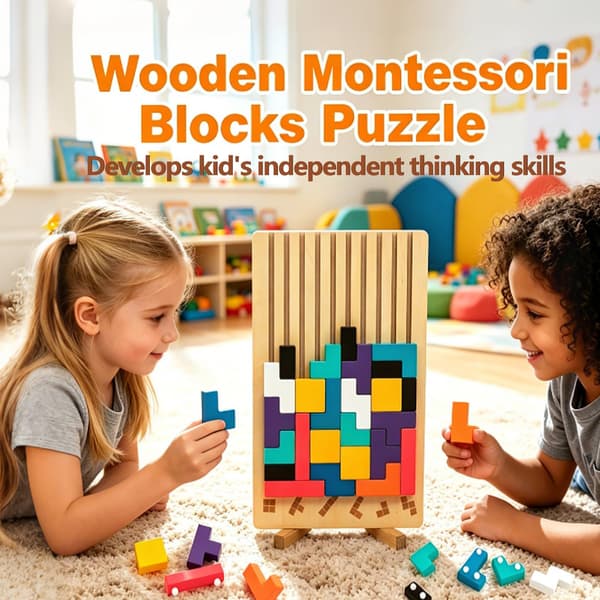 Montessori Hjerneklodser Træstablelegetøj til Børn 3D Tetris Puslespil