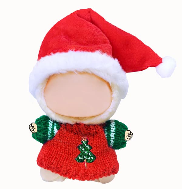 Julkläder för Labubu, röd tröja och tomteluva Christmas Hat