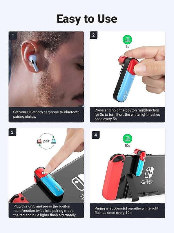 UGREEN Bluetooth 5.0 -lähetin, HiFi langaton sovitin APTX Low Latency -ominaisuudella Nintendo Switchille