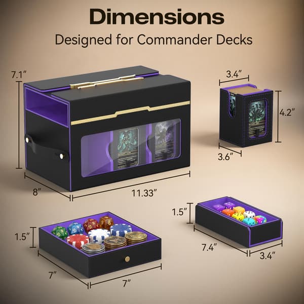 FOXHIVE MTG Commander Deck Box, 6-modulær kortstokkholder med 2 terningbrett Purple