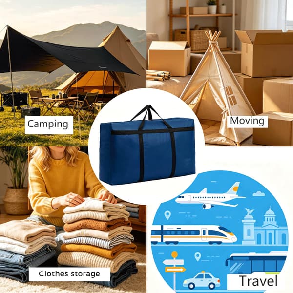 Stor Rejsetaske Sammenfoldelig Opbevaringstaske Overdimensioneret Flyttetaske Multifunktionel Håndbagage, Blå, Medium Blue Medium