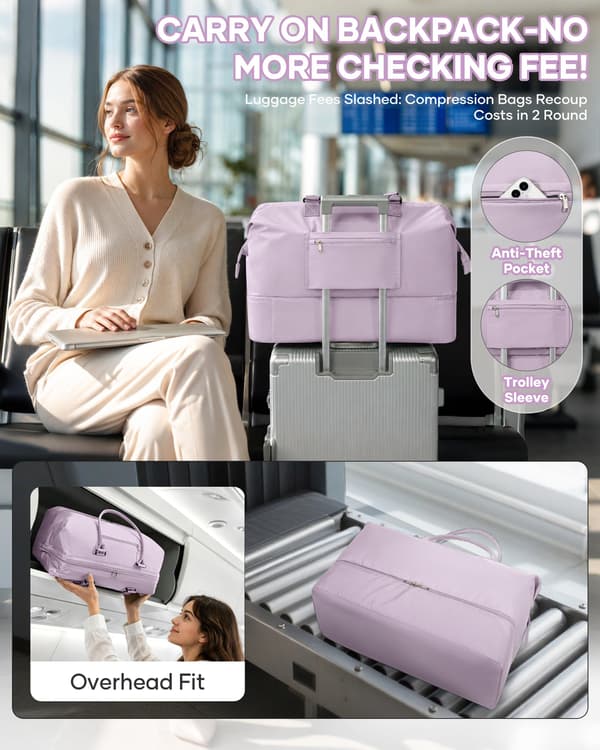 Resväska Weekender Bag Dam Tote Carry On Väskor Med Skofack L4-Purple