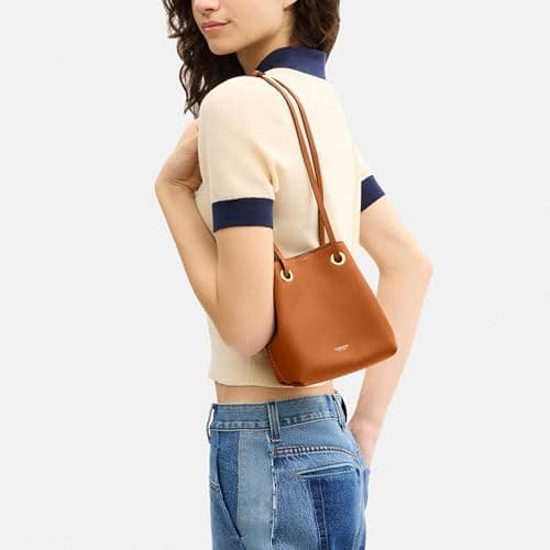Coach Damväska i läder Jade Drawstring Bucket Bag Amber Brown
