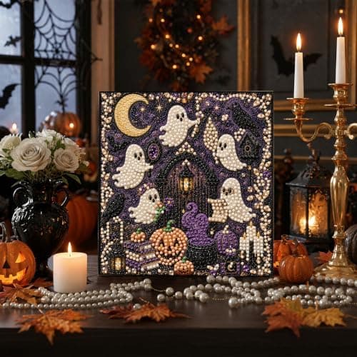 DIY Perlemalingssett med ramme 8 tommer Spøkelseshageport Halloween Ghost Garden Gate