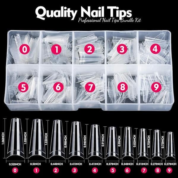 500-pack nageltippar, fransk akrylnagelset, kistformad halvtäckning