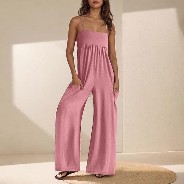 Dame Jumpsuit med brede ben og tynde stropper, sort S Black S
