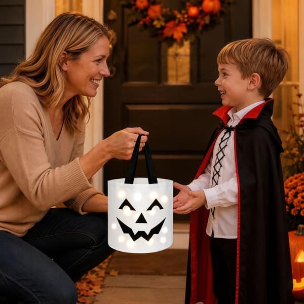 Halloween Lysande Pumpaväska – LED-lampor & Rymlig, Vit White