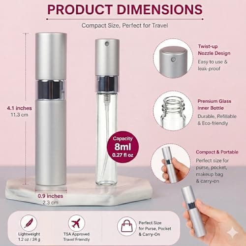 4-pack 8 ml påfyllningsbar parfymatomizer, glasinsida, aluminiumskal Sliver