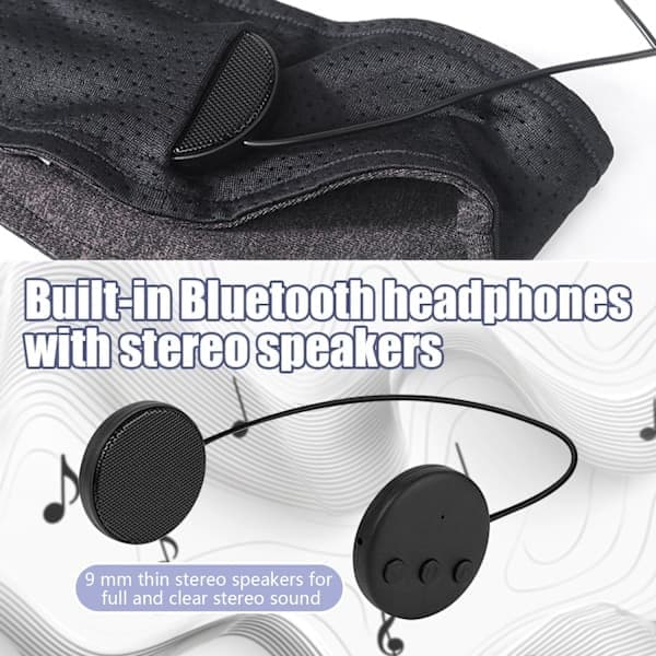 Sovhörlurar, pannband med Bluetooth-hörlurar och mikrofon, svart