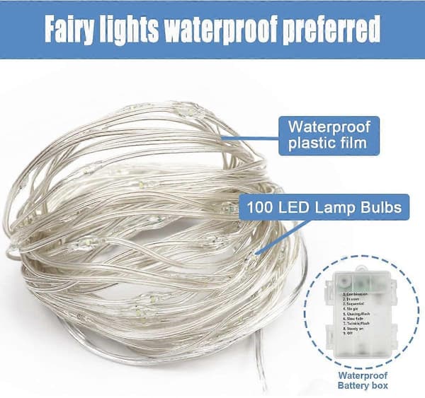 5M LED-ljusslinga, 6500K, drivs av 3 AA-batterier
