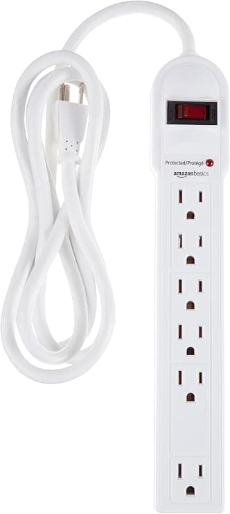 Amazon Basics Overspenningsvern Strømuttak, 6-uttak, 790 Joules, Strømbryter, LED-indikator, 1,8 m Skjøteledning, Hvit Old Version White 2 Pack