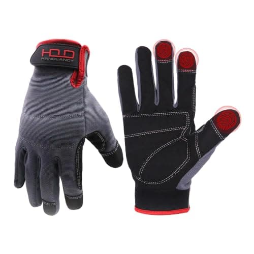 HANDLANDY Arbejdshandsker til mænd og kvinder, mekanikerhandsker med touchskærm, fleksible havehandsker til haven Solid Black Small (1 Pair)