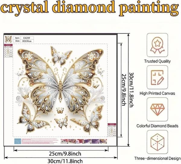 Fjärilsdesign 5D Diamantpussel - Specialformade pärlor för väggkonst (30x30cm DIY-kit)