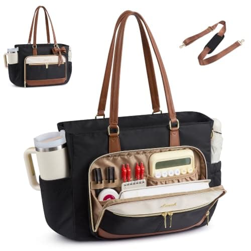 LOVEVOOK Lærertaske til kvinder, arbejdstaske til bærbar computer, computertaske Black-beige-brown 15.6 in