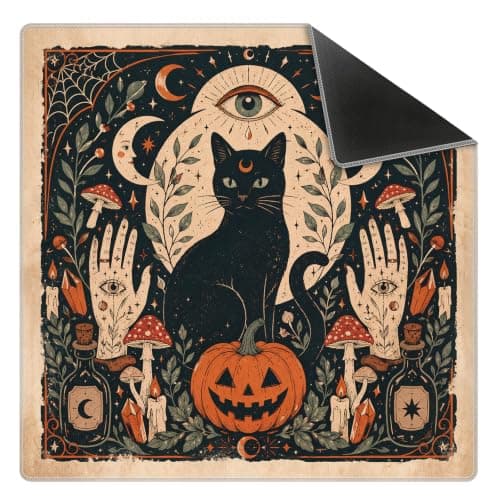 Halloween Efterår Sort Kat Mahjong Måtte 31.5\" x 31.5\" Maple Leaf Pumpkin