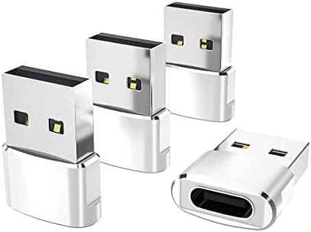 Elebase USB til USB C-adapter til iPhone 17 4-pak, USB-C hun til A han bilopladeradapter, Type C-konverter Apple 17e 16 Pro Max 15 14 White
