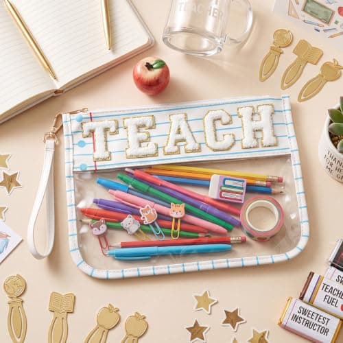 TEACH Chenille bogstav makeuptaske, takkegave, linjeret notesbog Line Notebook