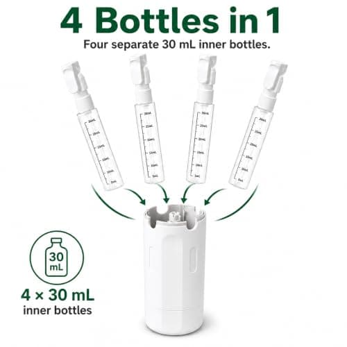 4-i-1 Resetoalettflaskor, Läckagesäker Pumpdispenser, 4 x 30 ml, Vit White