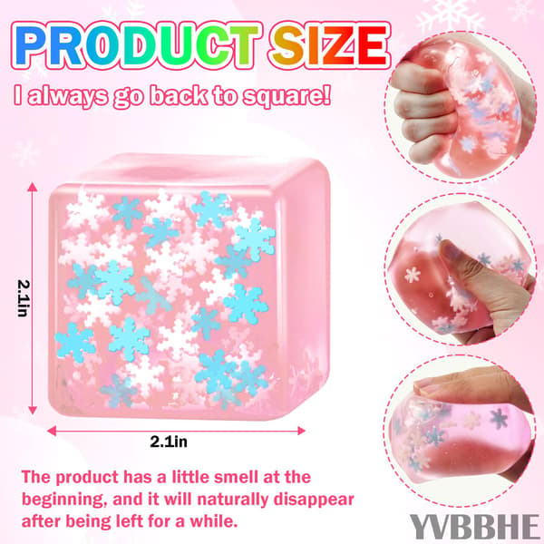 Pink Squeeze Cube med selvlysende snefnug indeni, Squishy Fidget Gummy Legetøj, Lysende Sanselegetøj til børn med autisme, Maltosekugler til Small / cube pink